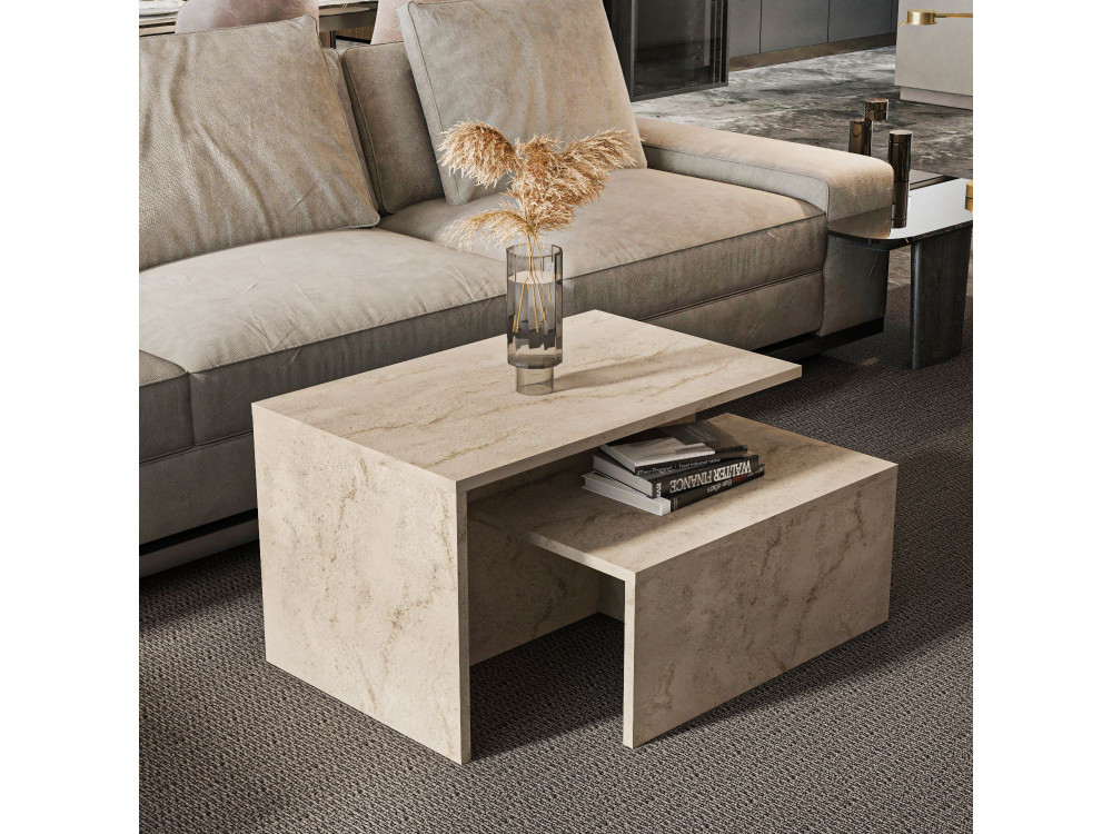 Mesa nido de madera "Twins" (2 piezas) 72 x 45 x 42 cm - Travertino