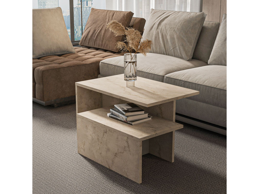 Mesa nido de madera "Twins" (2 piezas) 72 x 45 x 42 cm - Travertino