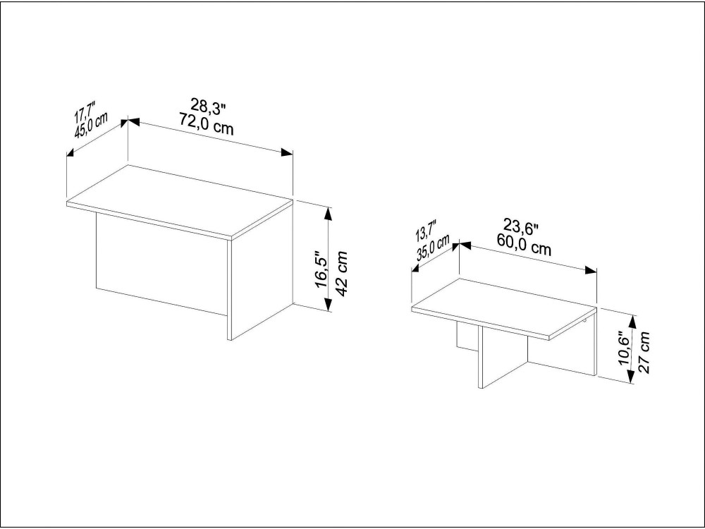 Mesa nido de madera "Twins" (2 piezas) 72 x 45 x 42 cm - Travertino