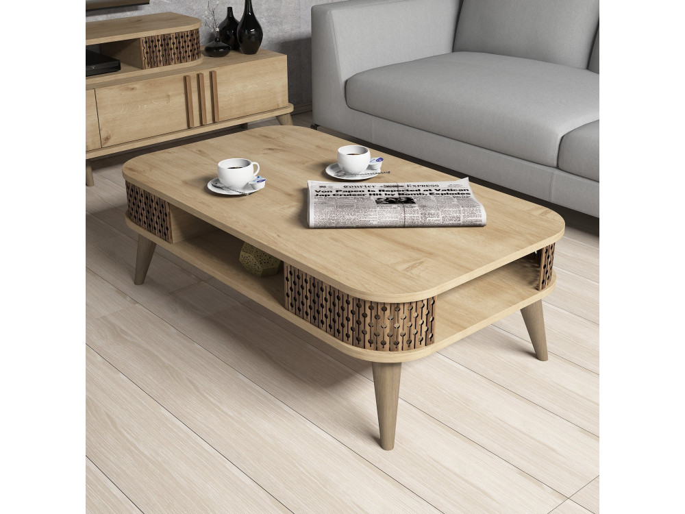 Mesa baja de madera "Eylul" - 105 x 60 x 34 cm - Marrón