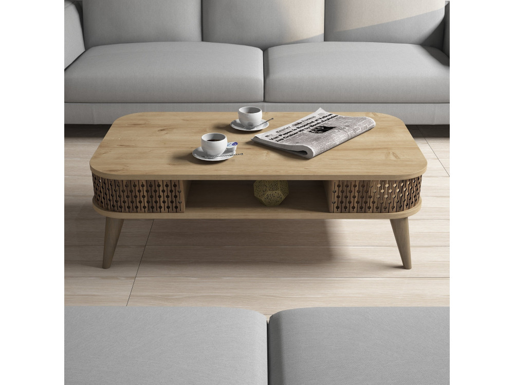 Mesa baja de madera "Eylul" - 105 x 60 x 34 cm - Marrón