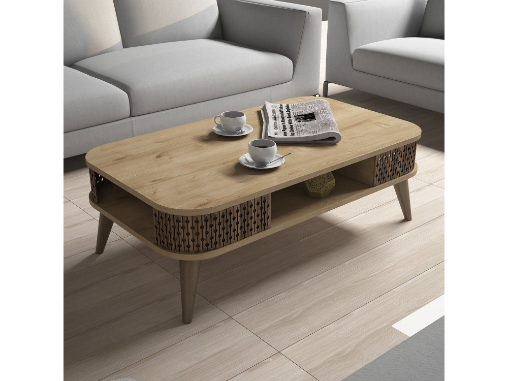 Mesa baja de madera "Eylul" - 105 x 60 x 34 cm - Marrón