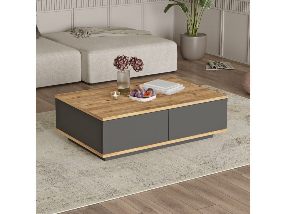 Mesa baja de madera "Frew" - 90 x 60 x 28 cm - Marrón