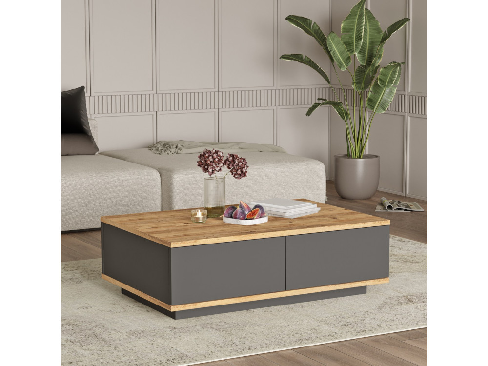 Mesa baja de madera "Frew" - 90 x 60 x 28 cm - Marrón
