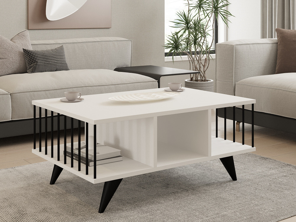 Mesa baja de madera "Bert" - 90 x 60 x 40 cm - Blanca