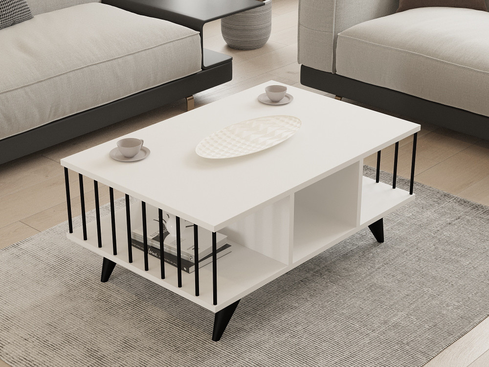 Mesa baja de madera "Bert" - 90 x 60 x 40 cm - Blanca