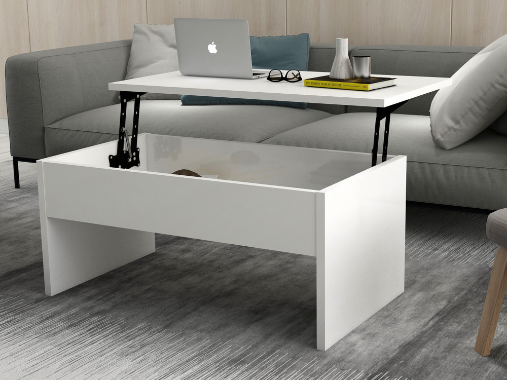 Mesa baja "Akilli" con caja de madera - 90 x 52 x 45 cm - Blanco