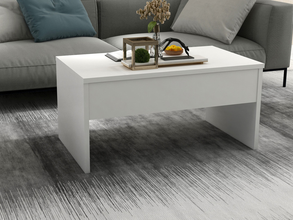 Mesa baja "Akilli" con caja de madera - 90 x 52 x 45 cm - Blanco