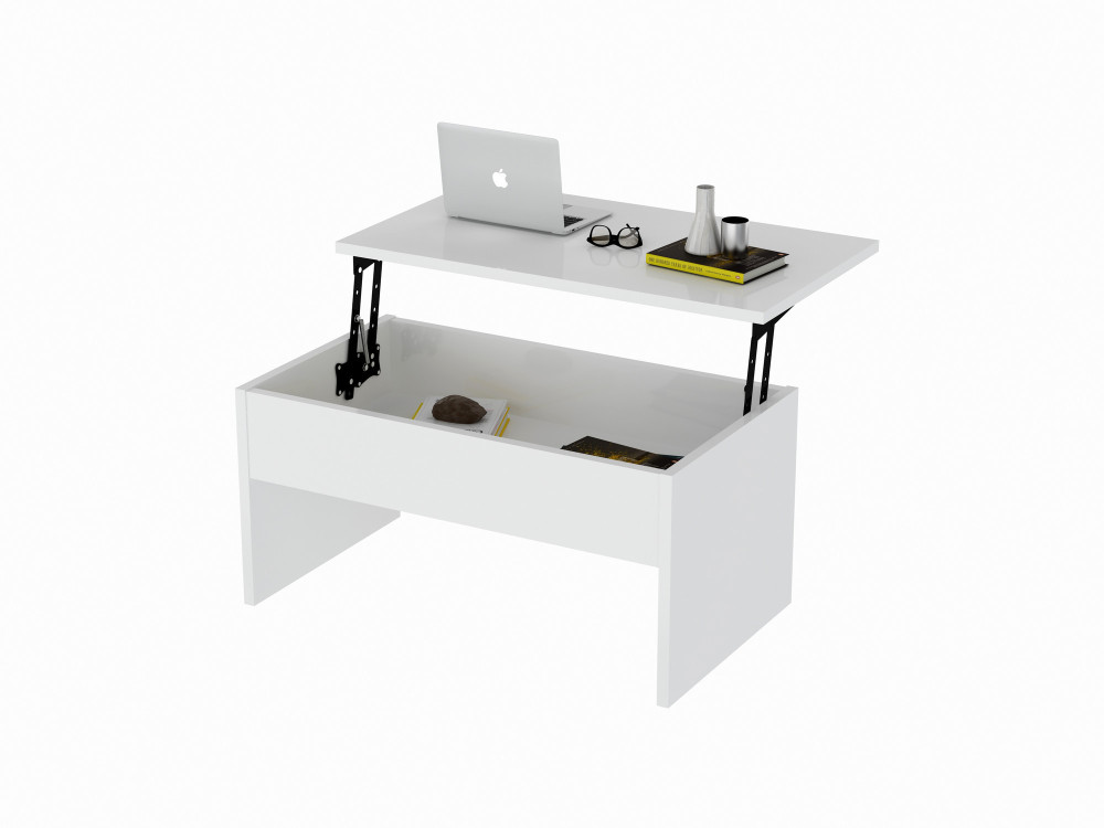 Mesa baja "Akilli" con caja de madera - 90 x 52 x 45 cm - Blanco