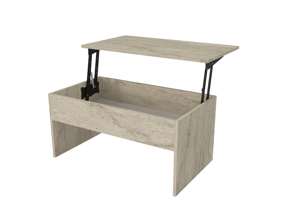Mesa baja "Akilli" con caja de madera - 90 x 45 x 52 cm - Travertino