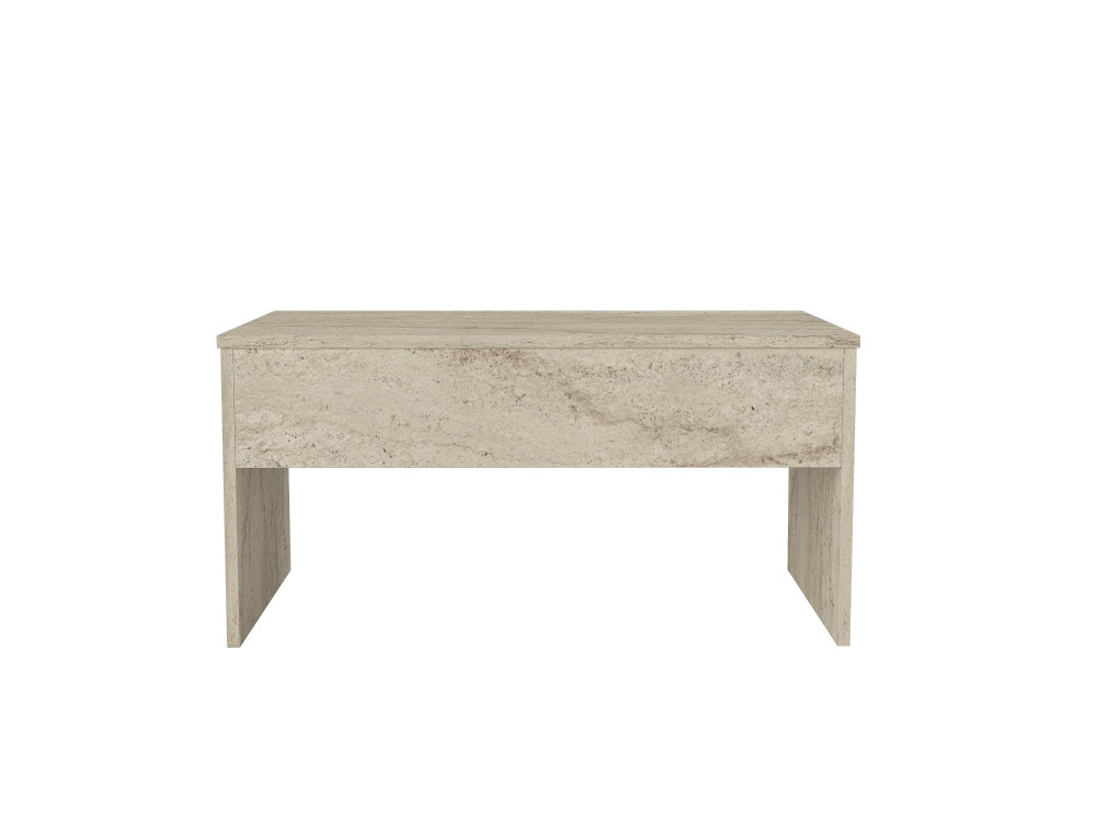 Mesa baja "Akilli" con caja de madera - 90 x 45 x 52 cm - Travertino
