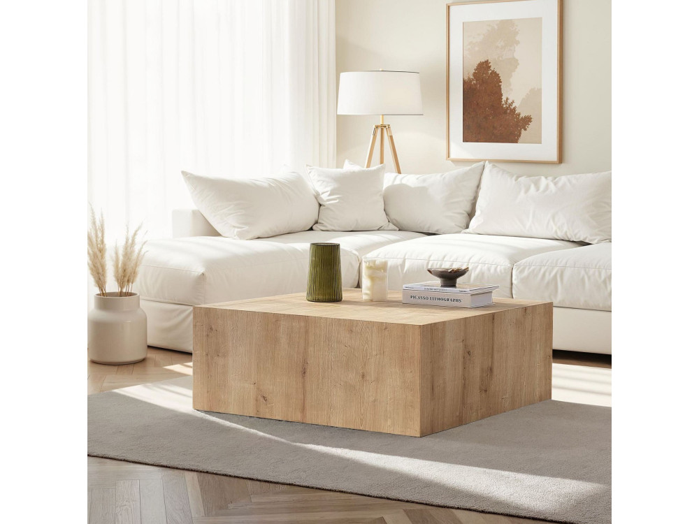 Mesa baja de MDF "Prizma" - 90 x 90 x 35 cm - Roble zafiro