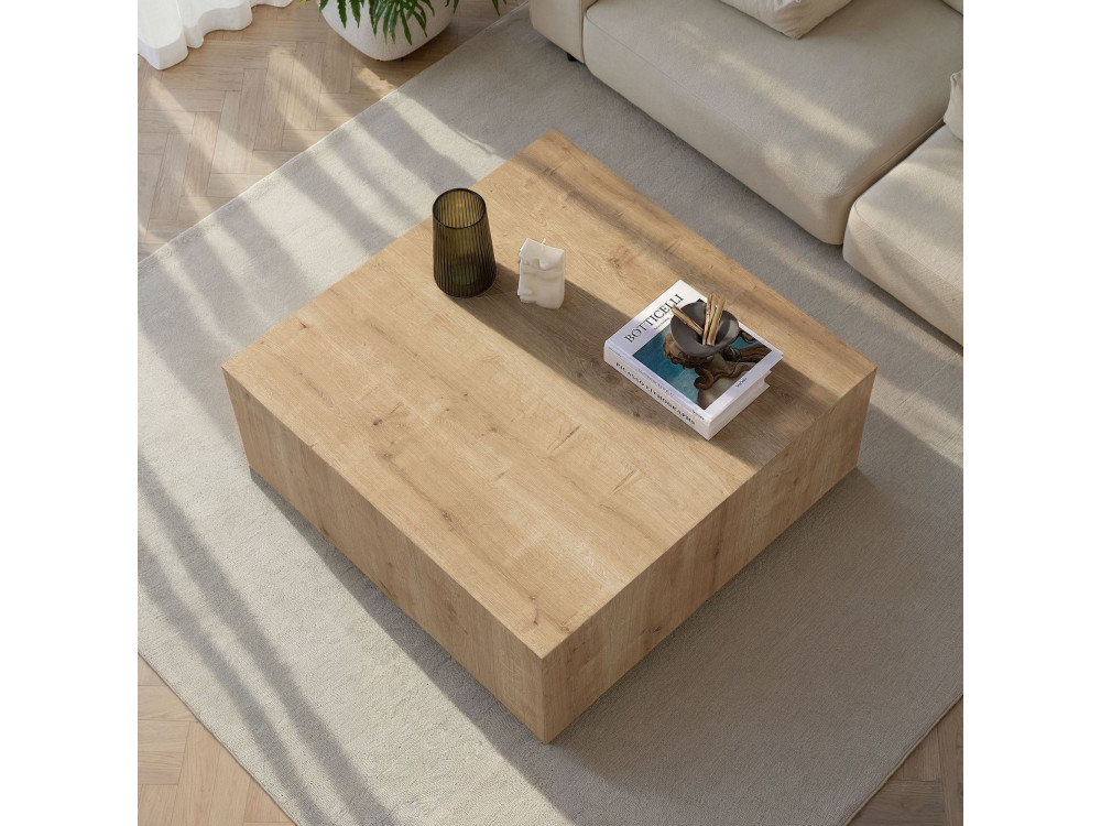 Mesa baja de MDF "Prizma" - 90 x 90 x 35 cm - Roble zafiro