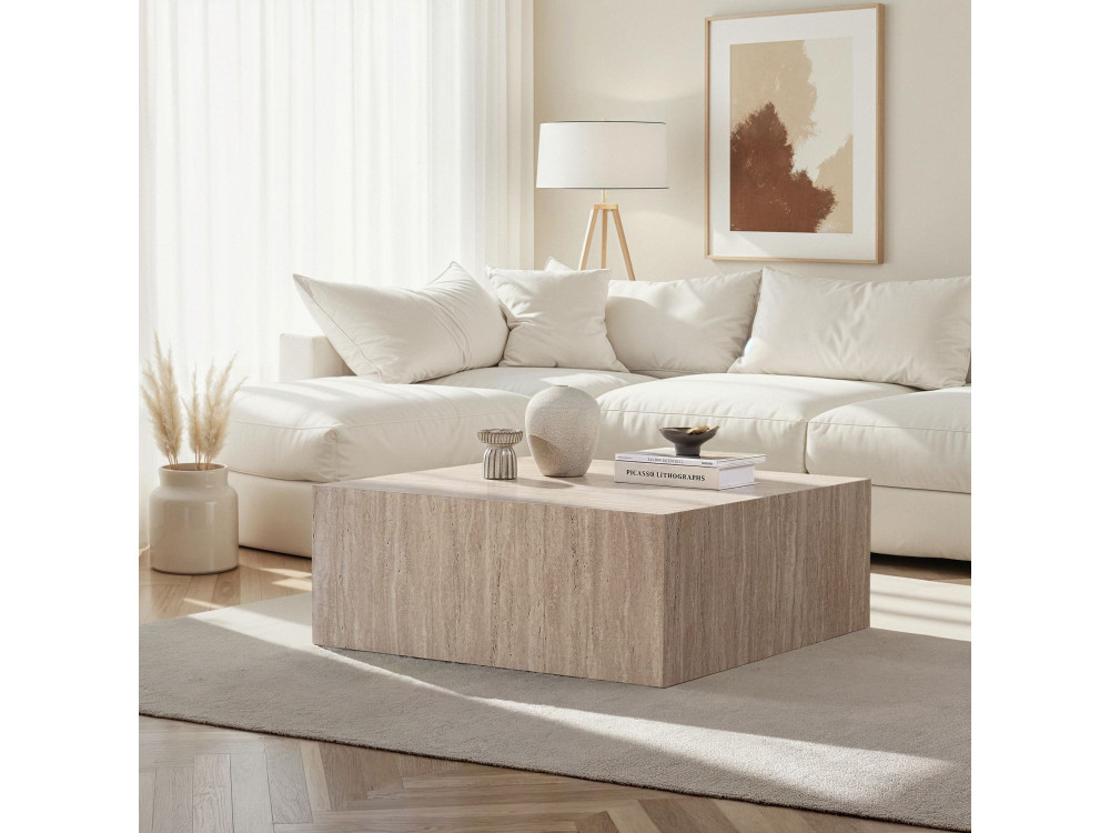 Mesa de centro de MDF "Prizma" - 90 x 90 x 35 cm - Travertino