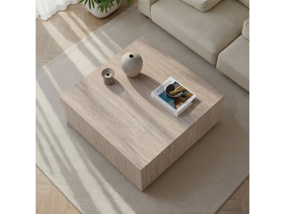 Mesa de centro de MDF "Prizma" - 90 x 90 x 35 cm - Travertino