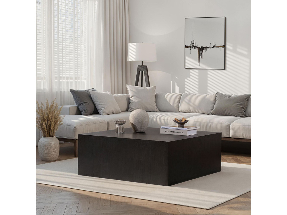 Mesa baja MDF "Prizma" - 90 x 90 x 35 cm - Madera negra