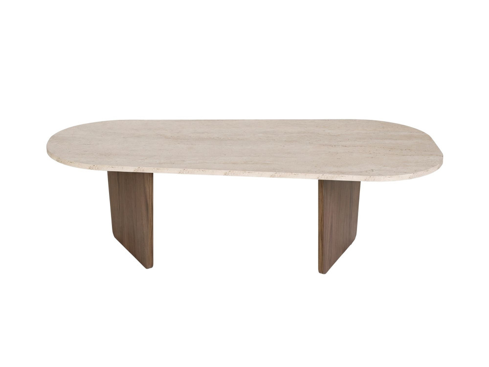 Mesa baja de madera "Ovalis" - 130 x 65 x 40 cm - Travertino / Nogal