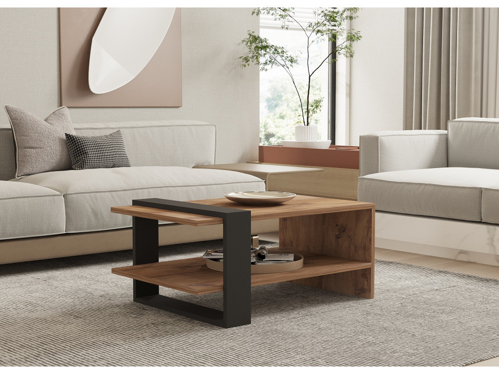Mesa baja de madera "Ova" - 80 x 55 x 35 cm - Marrón