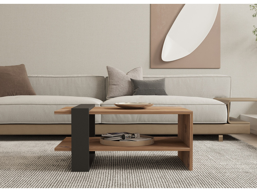 Mesa baja de madera "Ova" - 80 x 55 x 35 cm - Marrón
