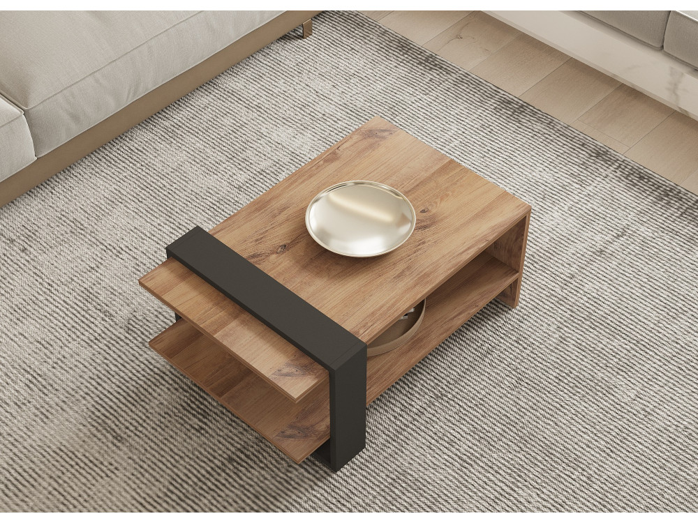 Mesa baja de madera "Ova" - 80 x 55 x 35 cm - Marrón