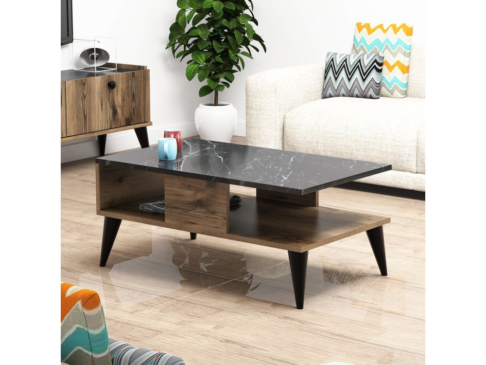 Mesa baja de madera "Lidya" - 90 x 54 x 39 cm - Marrón