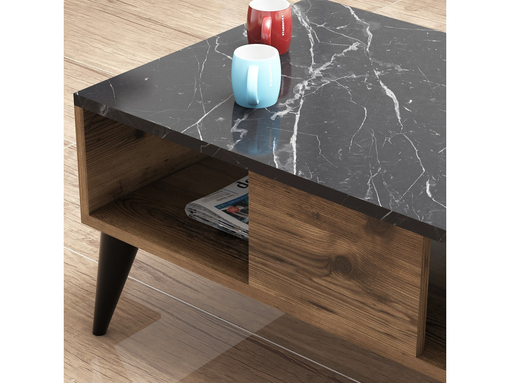 Mesa baja de madera "Lidya" - 90 x 54 x 39 cm - Marrón