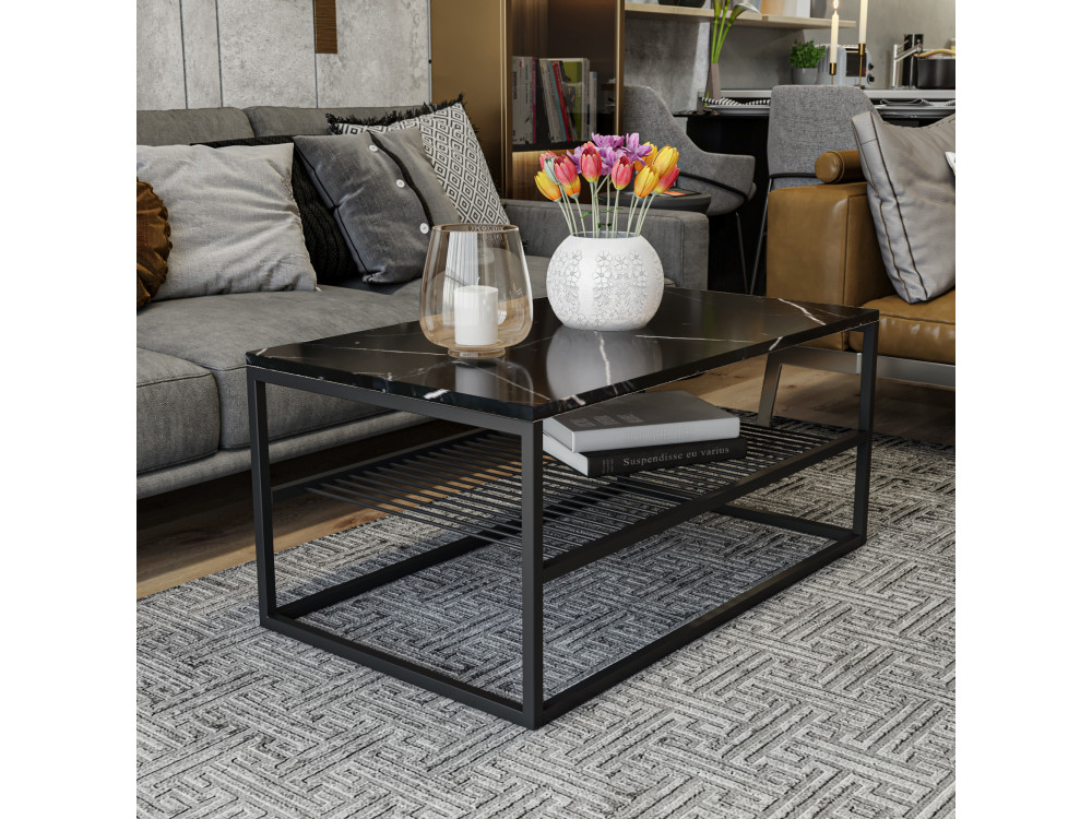 Mesa baja de madera "Asude" - 95 x 55 x 42 cm - Negra