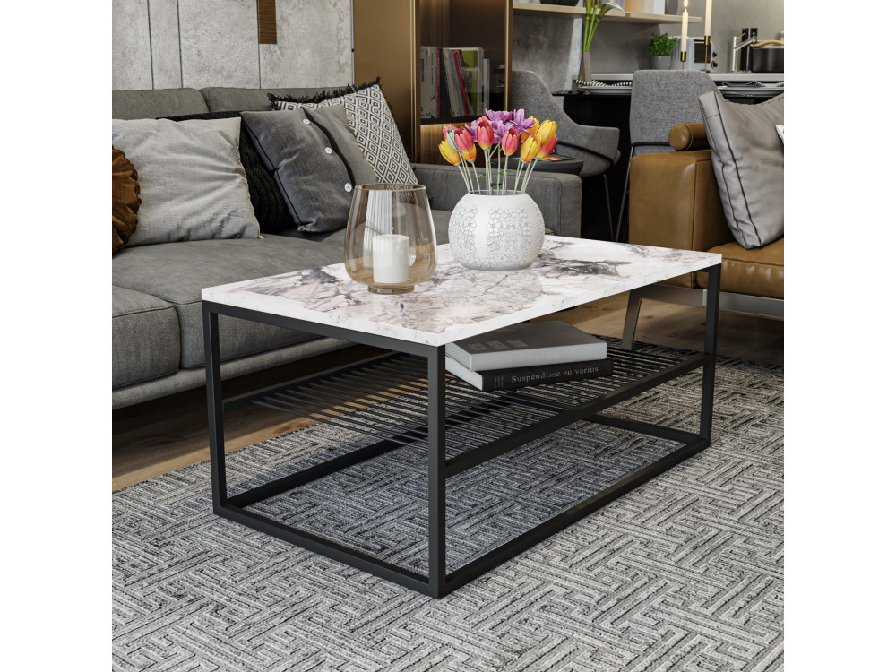 Mesa baja de madera "Asude" - 95 x 55 x 42 cm - Blanco