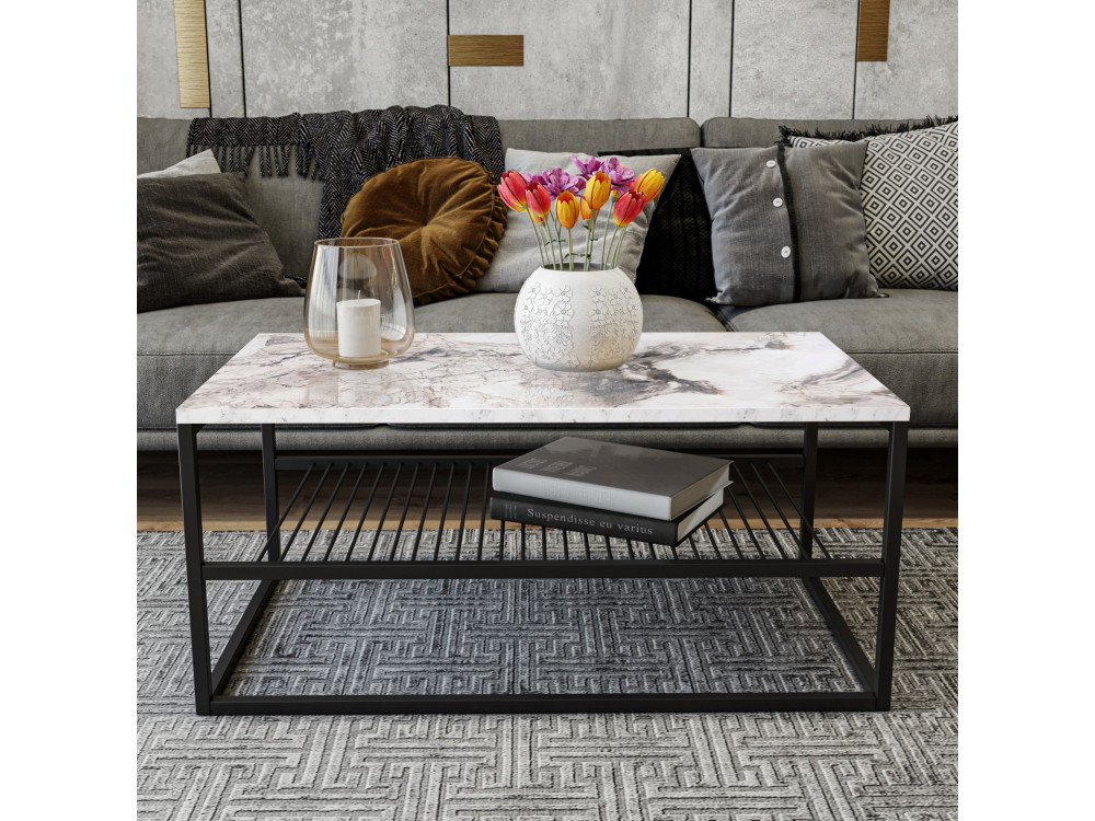 Mesa baja de madera "Asude" - 95 x 55 x 42 cm - Blanco