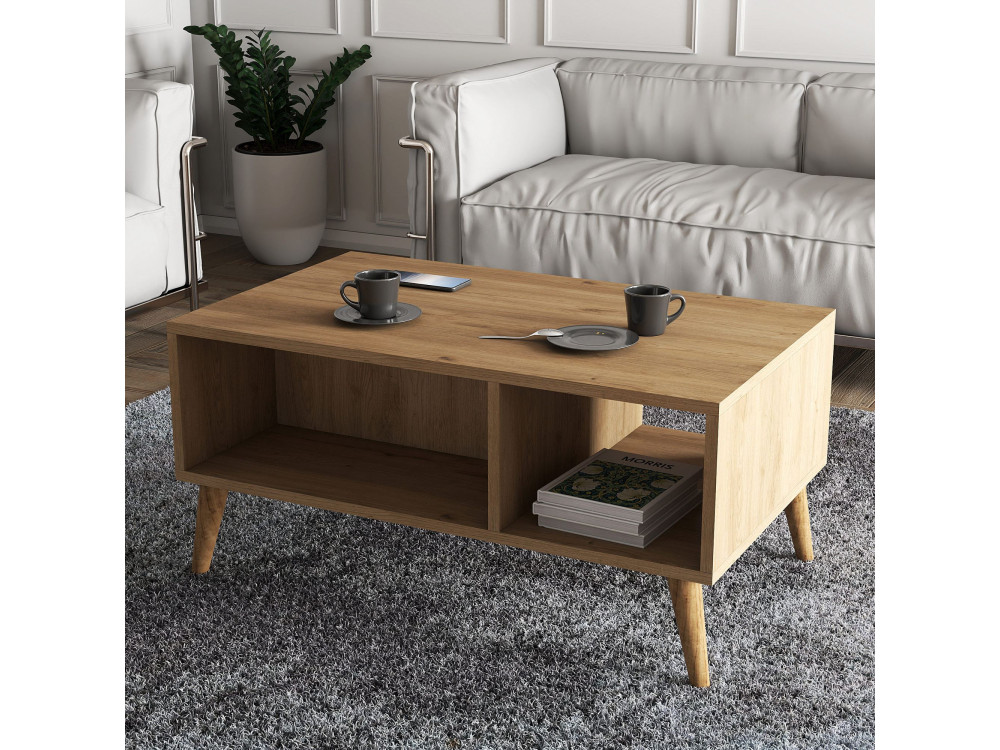 Mesa baja de madera "Exxen" - 90 x 41 x 54 cm - Marrón