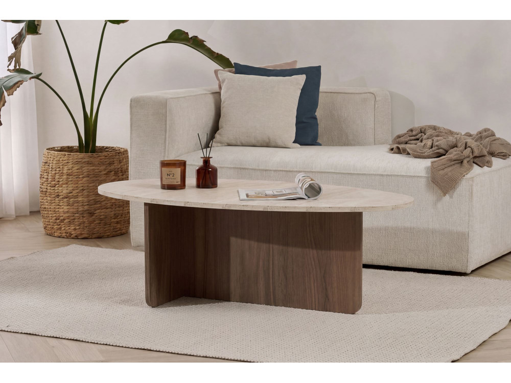Mesa baja de madera "Orba" - 120 x 65 x 40 cm - Travertino