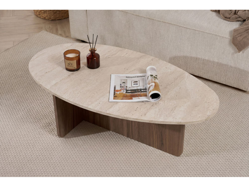 Mesa baja de madera "Orba" - 120 x 65 x 40 cm - Travertino