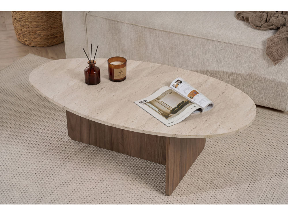 Mesa baja de madera "Orba" - 120 x 65 x 40 cm - Travertino
