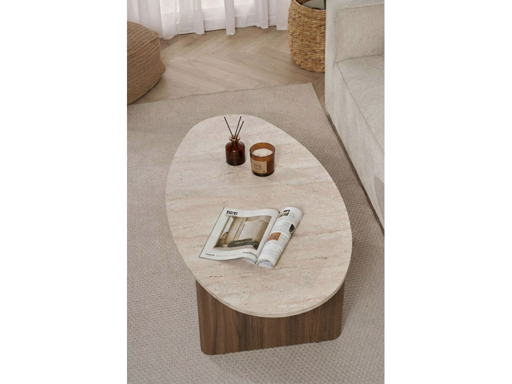 Mesa baja de madera "Orba" - 120 x 65 x 40 cm - Travertino
