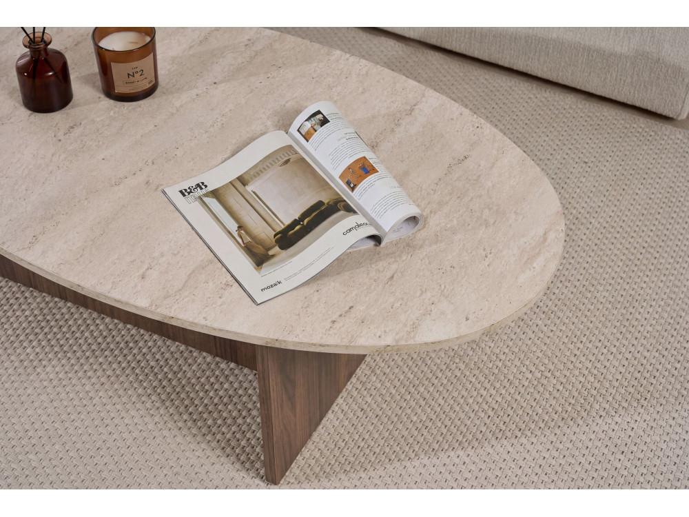 Mesa baja de madera "Orba" - 120 x 65 x 40 cm - Travertino