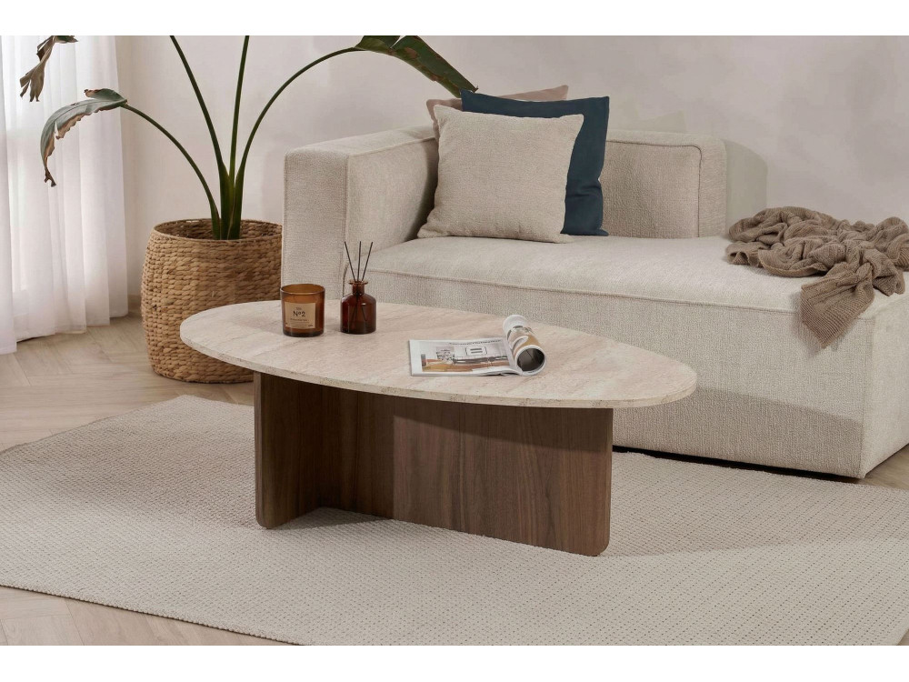 Mesa baja de madera "Orba" - 120 x 65 x 40 cm - Travertino