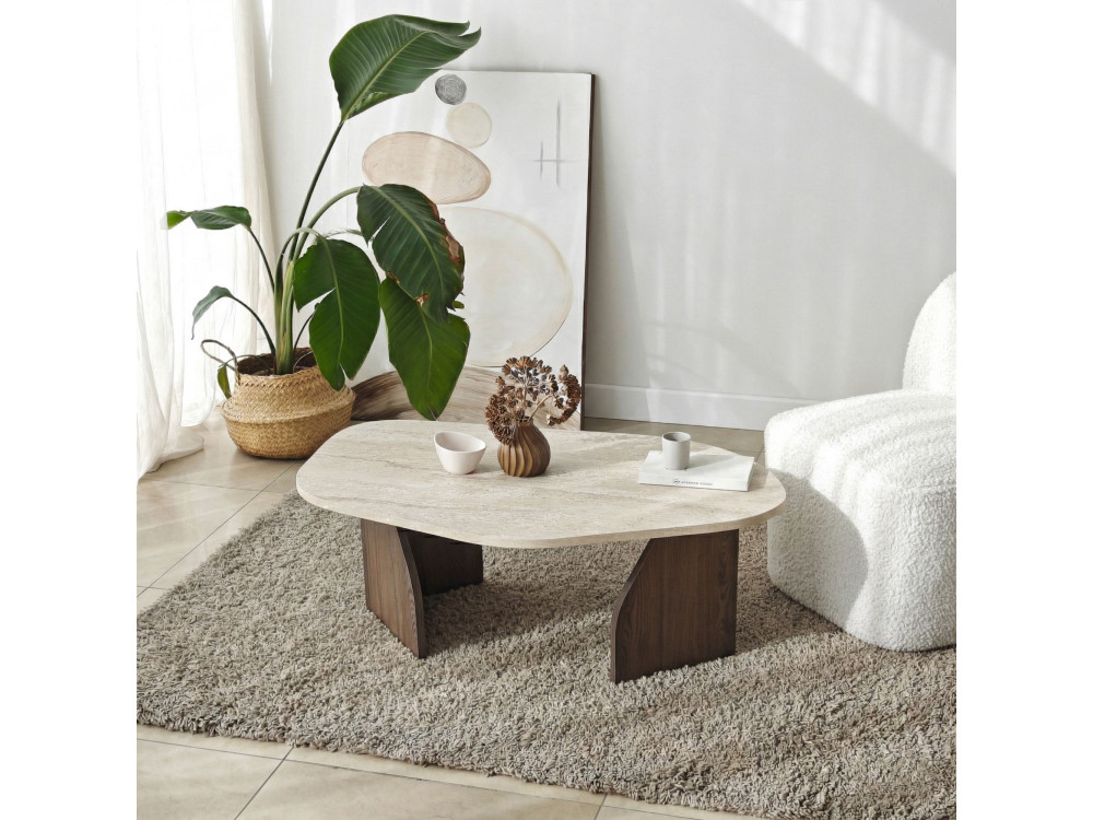 Mesa baja de madera "Rock" - 100 x 60 x 35 cm - Travertino