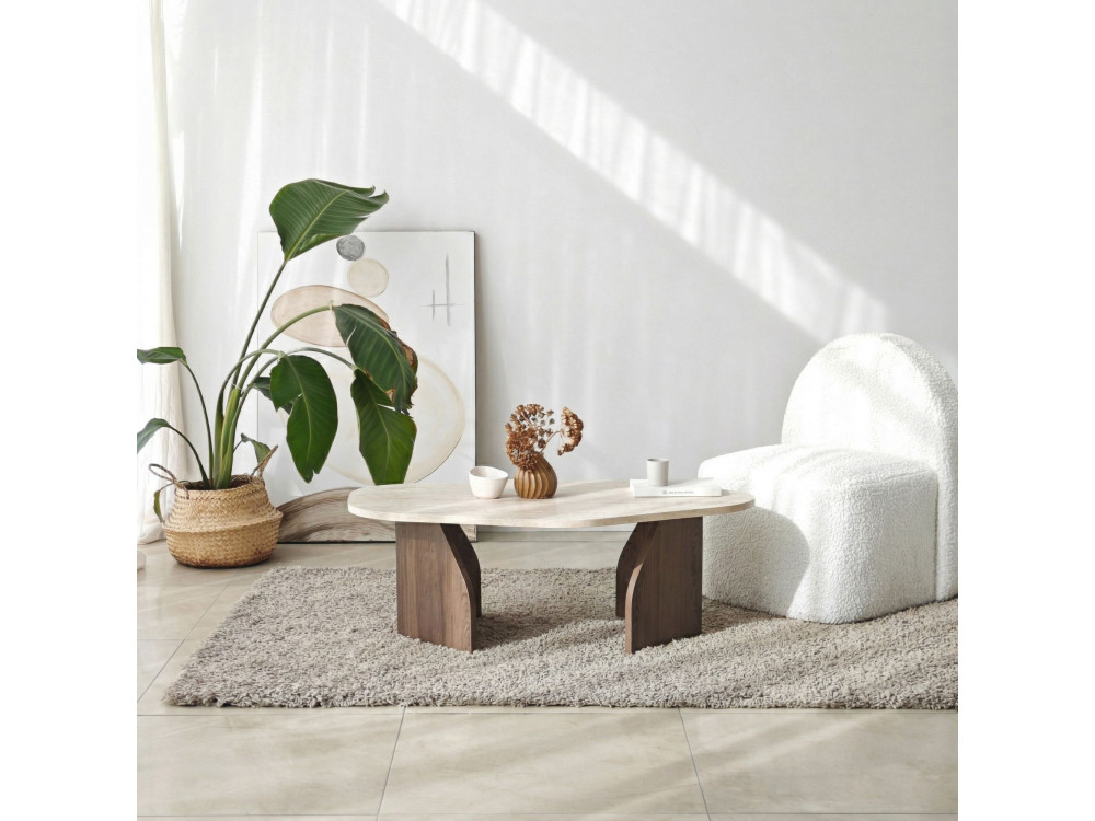 Mesa baja de madera "Rock" - 100 x 60 x 35 cm - Travertino