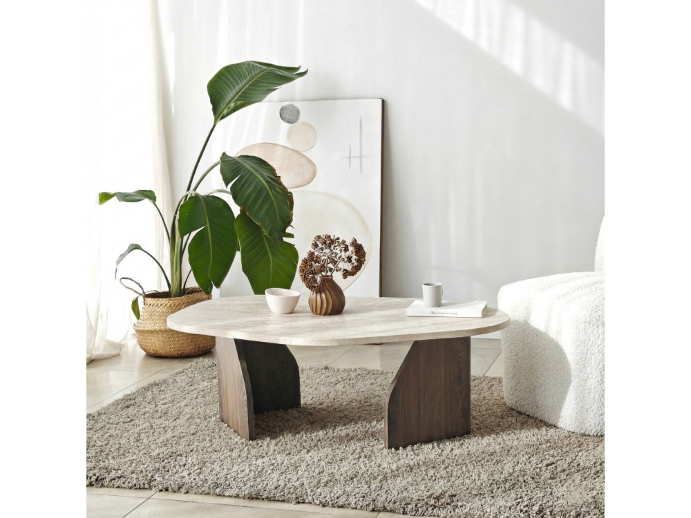 Mesa baja de madera "Rock" - 100 x 60 x 35 cm - Travertino