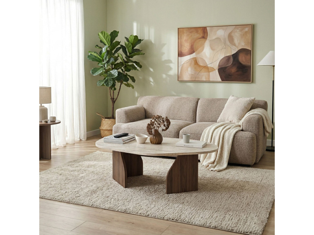 Mesa baja de madera "Rock" - 100 x 60 x 35 cm - Travertino