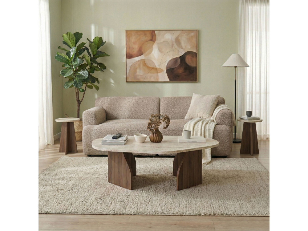 Mesa baja de madera "Rock" - 100 x 60 x 35 cm - Travertino