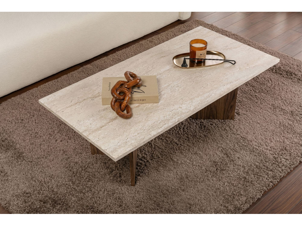 Mesa baja de madera "Sabin" - 119 x 60 x 40 cm - Travertino