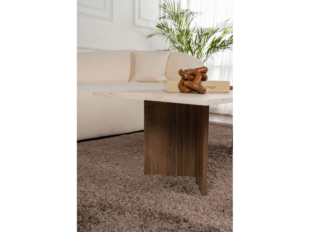 Mesa baja de madera "Sabin" - 119 x 60 x 40 cm - Travertino