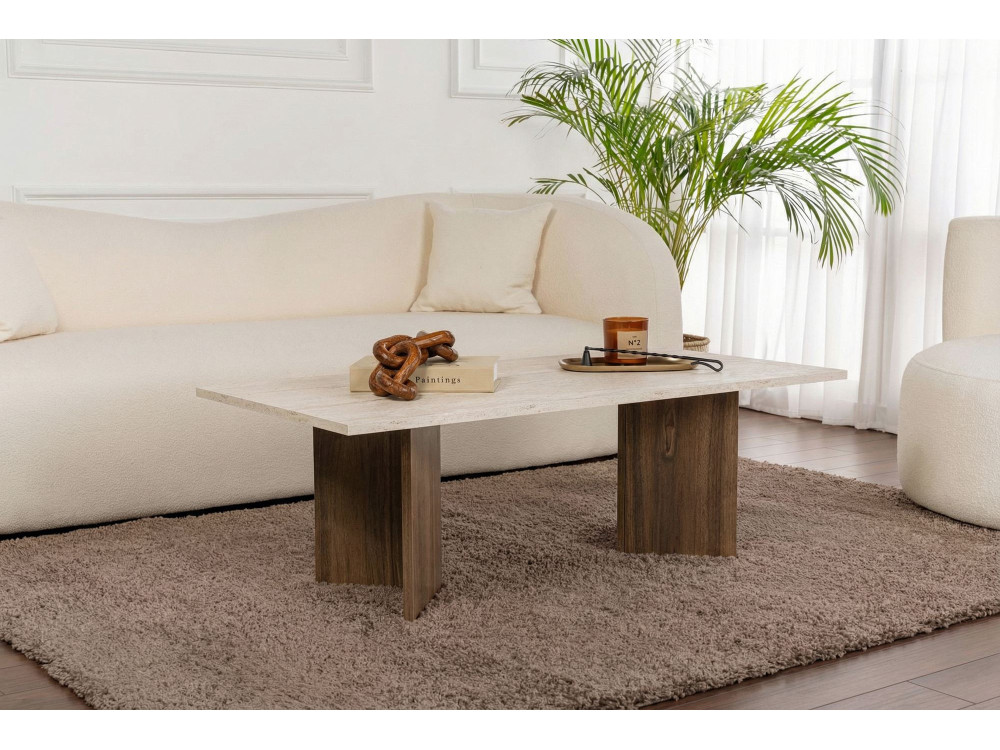 Mesa baja de madera "Sabin" - 119 x 60 x 40 cm - Travertino