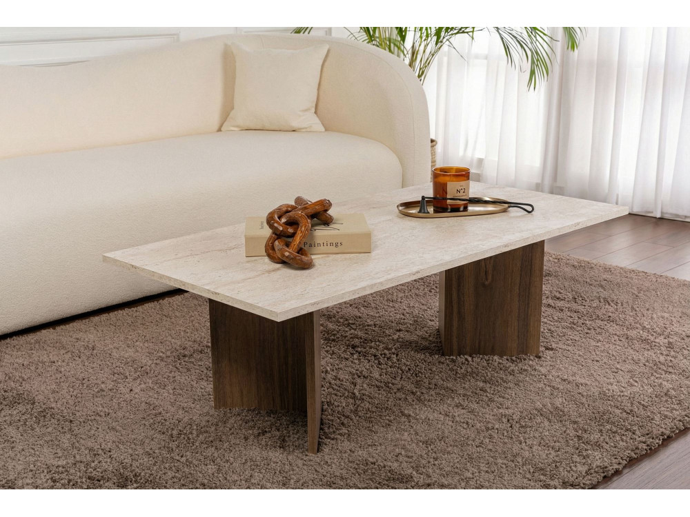 Mesa baja de madera "Sabin" - 119 x 60 x 40 cm - Travertino