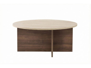 Mesa baja de madera "Soleil" - 90 x 90 x 40 cm - Travertino