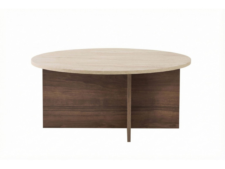 Mesa baja de madera "Soleil" - 90 x 90 x 40 cm - Travertino