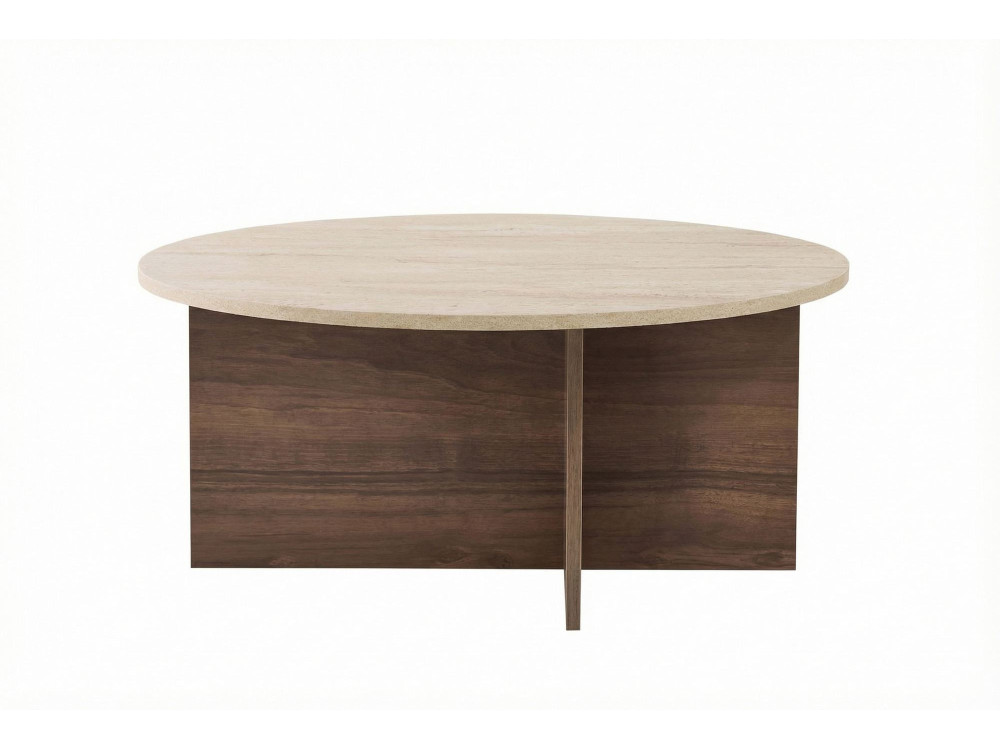 Mesa baja de madera "Soleil" - 90 x 90 x 40 cm - Travertino
