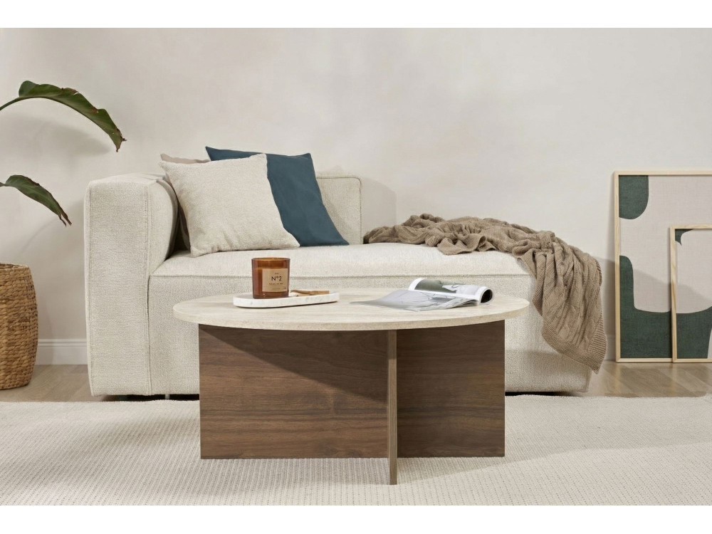 Mesa baja de madera "Soleil" - 90 x 90 x 40 cm - Travertino