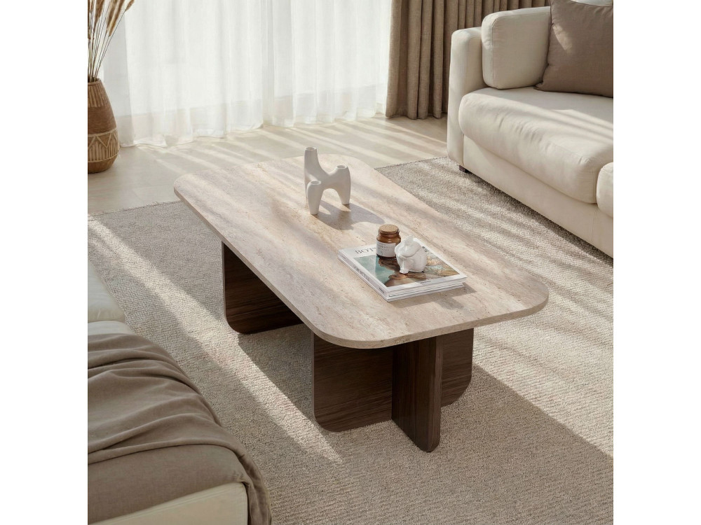 Mesa baja de madera "Akira" - 120 x 60 x 41 cm - Travertino